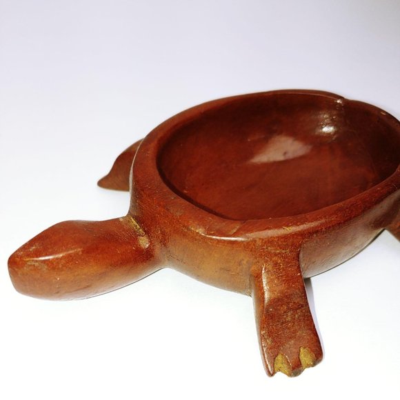 5″ Carved Wood Turtle Dish – Wooden Shallow Dish – - Picture 6 of 6